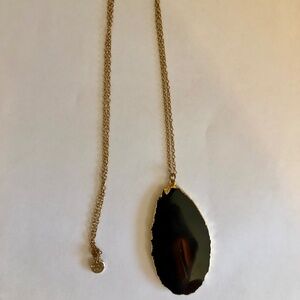Brown large agate gold chain necklace-NOS